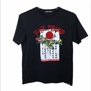 Black pyramid oriental fighter jet graphic tshirt